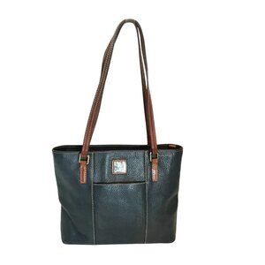 Dooney & Bourke Black Leather Tote with Brown Handles